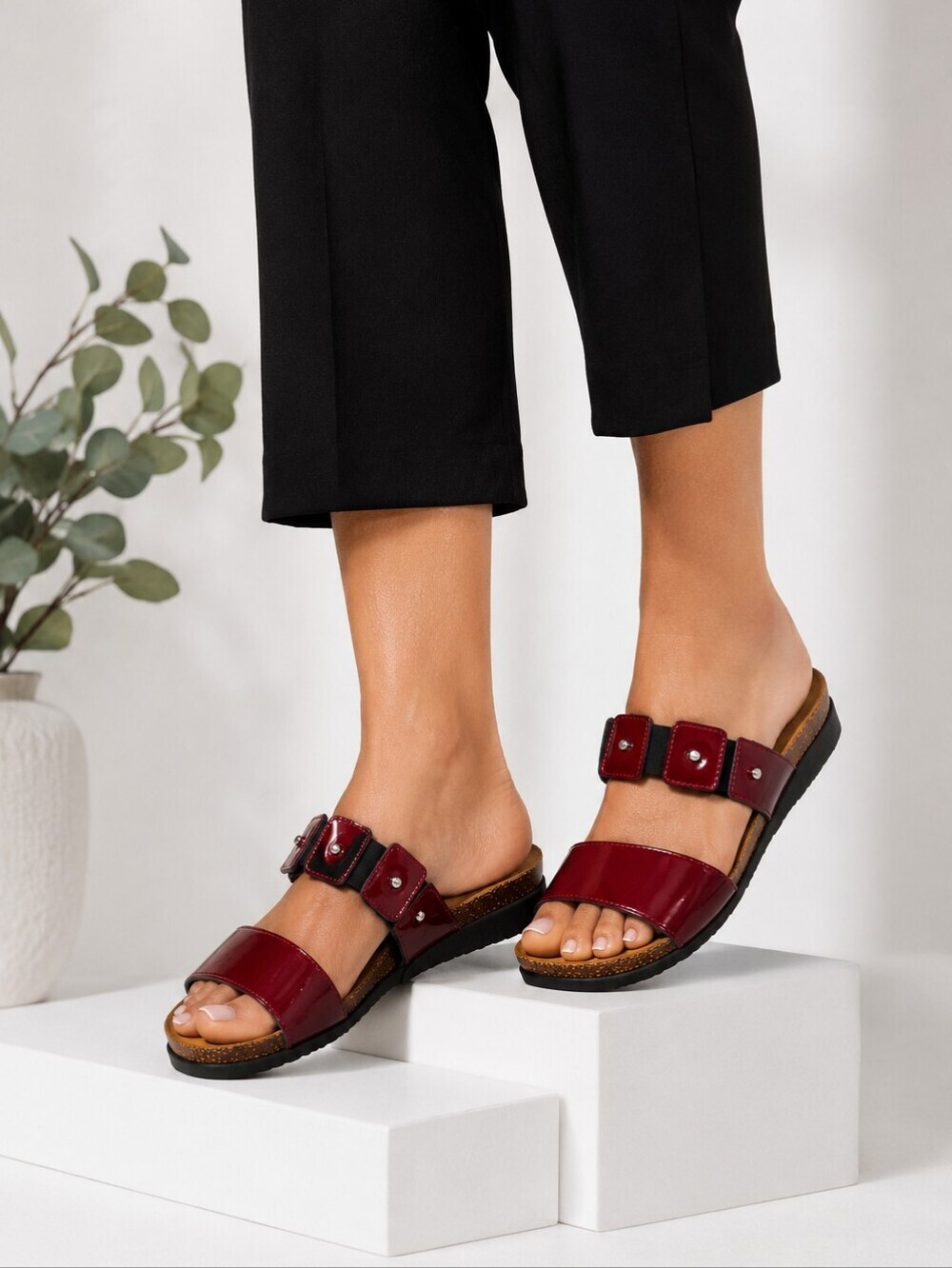 NAOT Red Patent Leather Comfort Slide Sandals EU 37 US 6